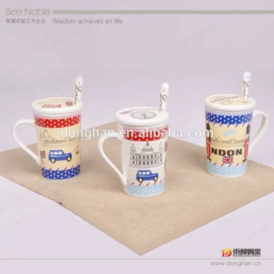 China high quality ceramic mug wirh lid and spoon