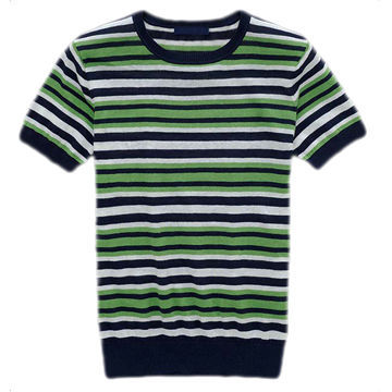 Men's striped T-shirt, made of 45% cotton and 55% linen