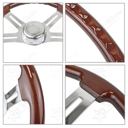 18 Inch Wooden Tractor-Trailer Semi Truck Steering Wheel for Freightliner Kenworth Peterbilt