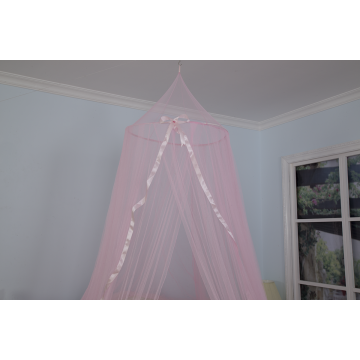 100% Polyester Ribbon Mosquito Nets Pink Circular Canopy