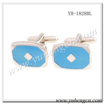 YH-1828BL Elegant Classic Mens Rectangle Transparent Blue Enamel Cufflinks