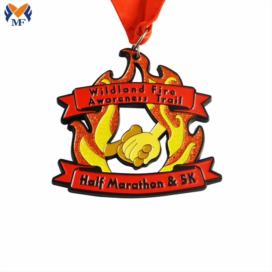 Custom shape marathon glitter enamel metal medal