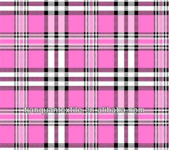 polyester cotton pigment printing both side brushed pink white plaid printed flannel fabric for sale