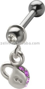Pink CZ Gem Lock 925 Silver Dangle Cartilage Earring,ear jewelry,body jewlery