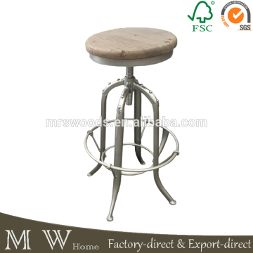 round recycled elm wood stainless steel base bar stool chair, vintage bar stool, stainless steel bar stool