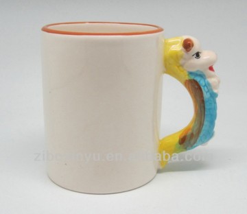 11OZ White Blank Sublimation mugs with Animal handle FOR ZIBO XINYU PROMOTION