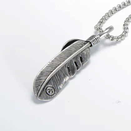 Ancient Silver Turquoise Ornament Stone Feathers Pendant