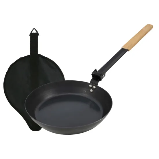 Carbon Steel Camping Omelette Steak Saute Frying Wok Pans With Wood Handle