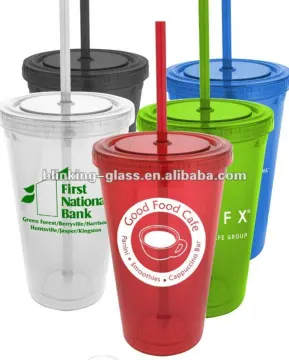 Plastic Double wall cup with straw- 22OZ