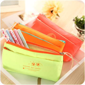 Q1113 Creative candy color fluorescent double zipper pencil bag