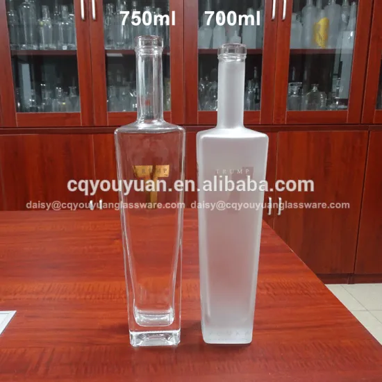 Square decorative frosted and decaled Trump Vodka glass bottle 0.7l