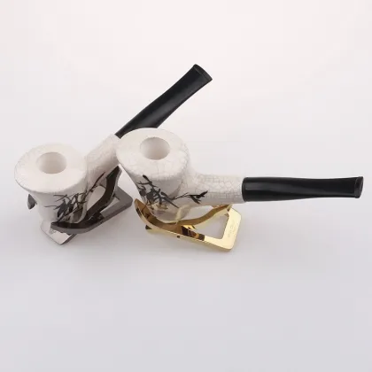 Factory direct bamboo ink painting straight handle ceramic smoking pipe