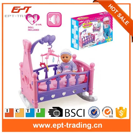 wholesale baby furniture funny rocking bed toys baby swinging crib with doll