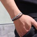 2pc a Set 6mm Black Lava Stone With Woven Bohemia Bracelet