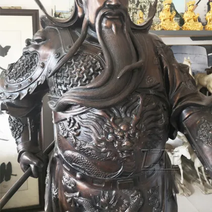 Custom decorative ancient feng shui bronze guan gong sculpture metal kwan kung statue