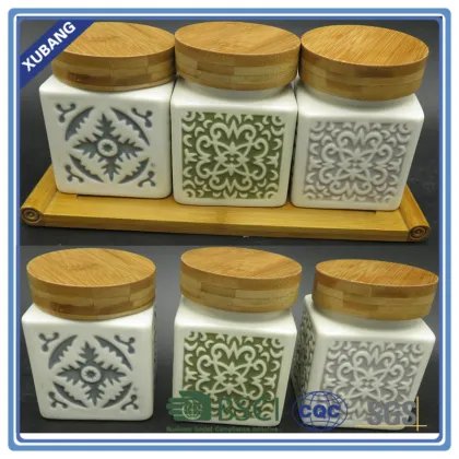 Square shape ceramic storage jar ceramic cookie jar