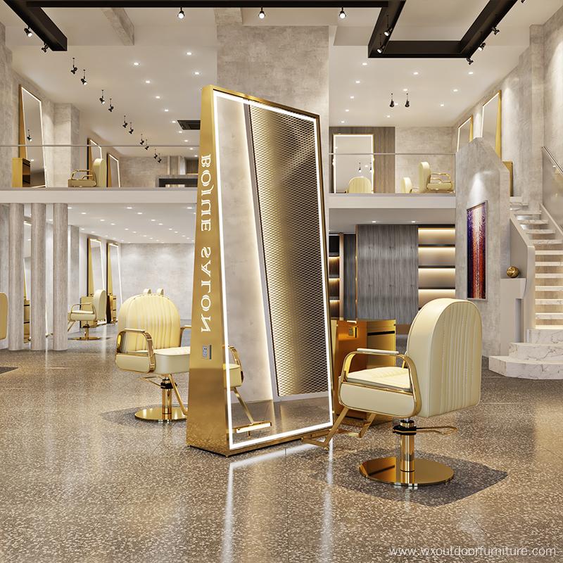 New Design Double Side Large Full Length Gold Styling Barber Shop Furniture Hairdressing Makeup Led Floor Beauty Salon Mirror