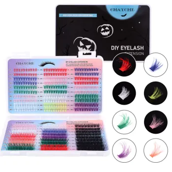Colorful Fake Eyelash Extensions: Colored Cluster Lashes, D Curl, Individual, DIY, Halloween, Handmade Lash Book Wholesale