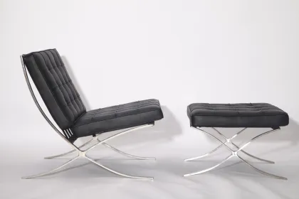 Leather Barcelona chair and stool replica YADEA