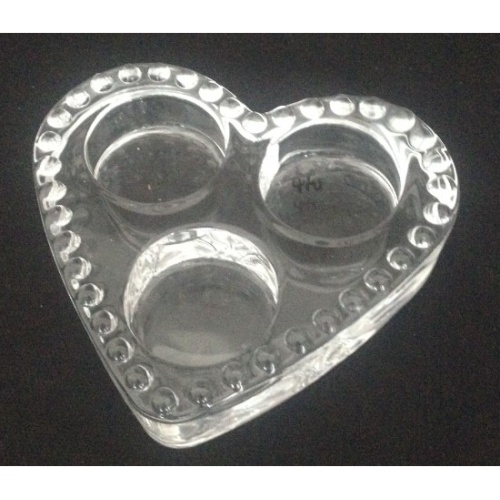 3 bougies chauffe-plat en forme de coeur en verre