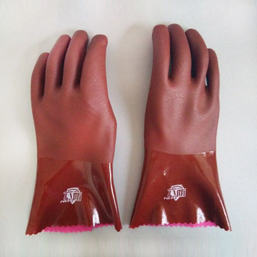 Brown PVC Jersey linning fishing gloves