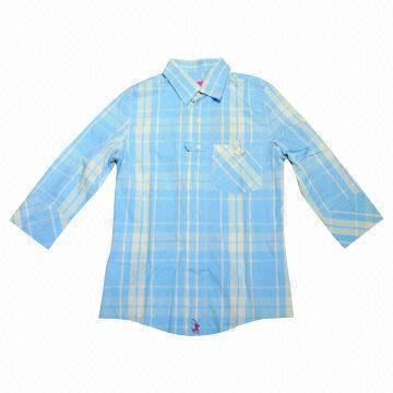 Women's middle-sleeves Casual Shirt, Front Fly with Buttons