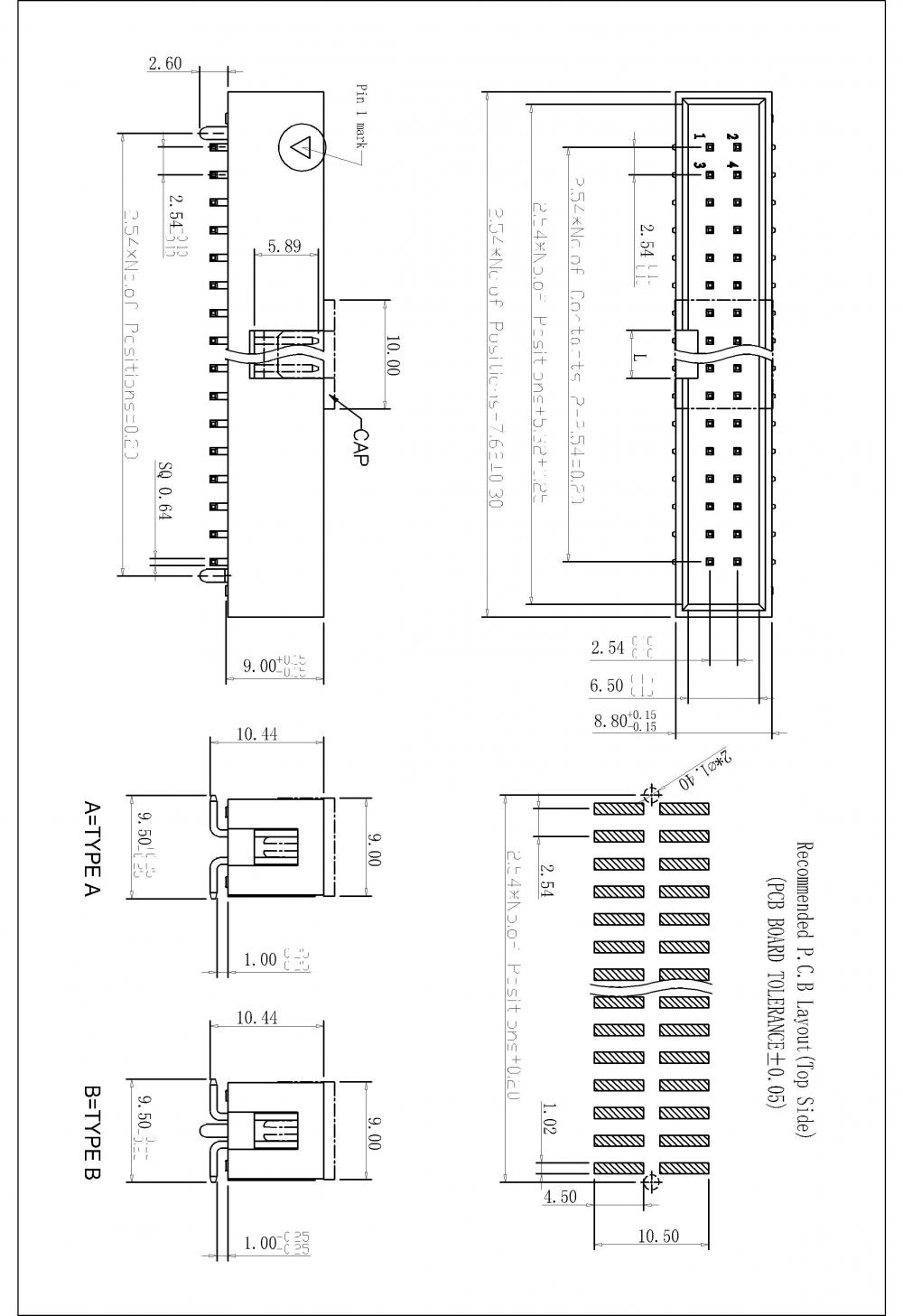 2,54 mm (.100 &quot;) Conectores de montaje de cabecera de caja de tipo dual fila SMT