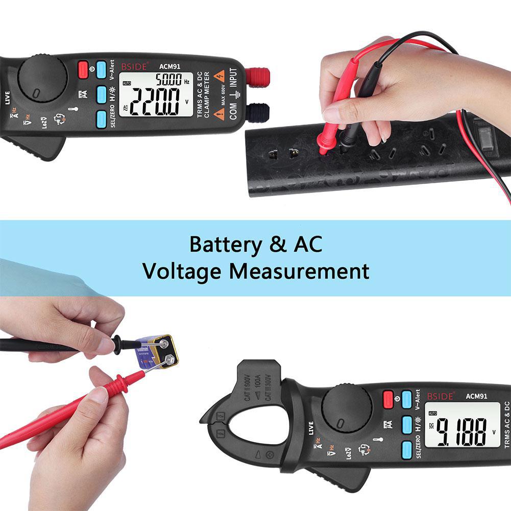 BSIDE ACM91 Mini Digital Clamp Meter DC/AC Current 100A Accurate 1mA Multimeter Profession Car Repair Ammeter Voltmeter Tester