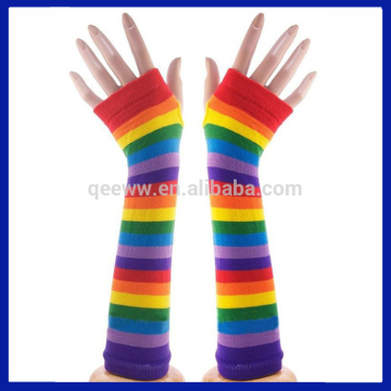 Yhao Brand Customized Acrylic Striped Fingerless Gloves Long Cuff Arm Warmer