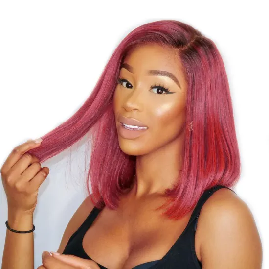 Wholesale Straight Bob Wigs Red Hair Brazilian Virgin Human Hair Lace Front Wigs Human Hair Front Lace Part 150% Density