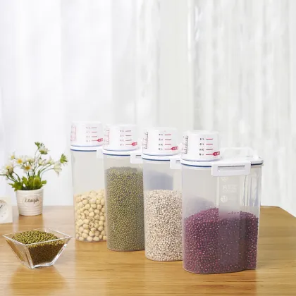 Plastic multi-grain sealed jar in kitchen