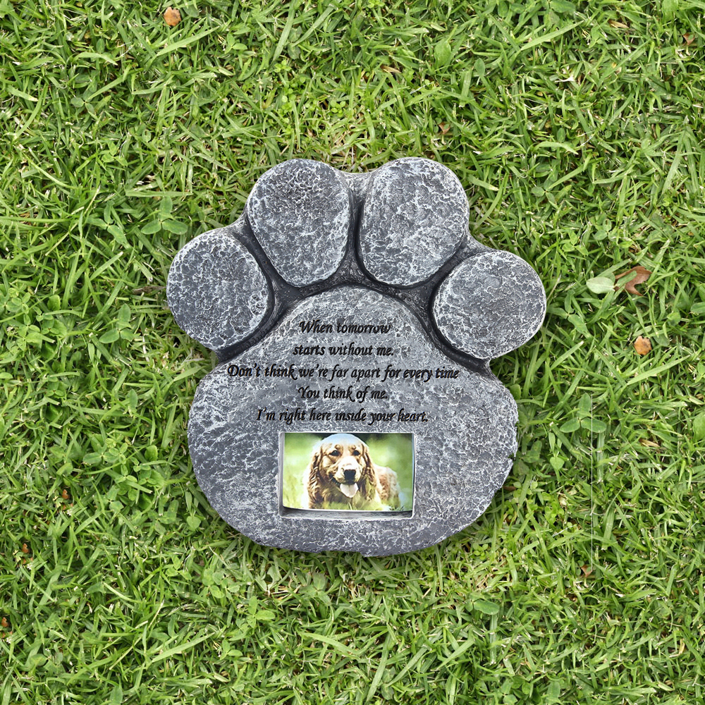 Pet Memorial Stone Paw Print Photo Frame Grave Pet Monument Tombstone For Dogs Cats Animal Funeral Tombstone