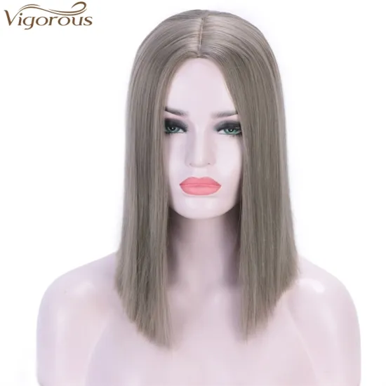 Vigorous Good Quality 14 inches Short Straight Bob Wig Middle Part Heat Resistant Synthetic Wig Daily Use For Women