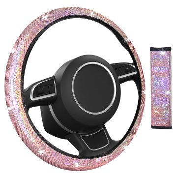 Universal Bling Steering Wheel Cover Set with Shoulder Pads for Cars, SUVs, Vans & Trucks