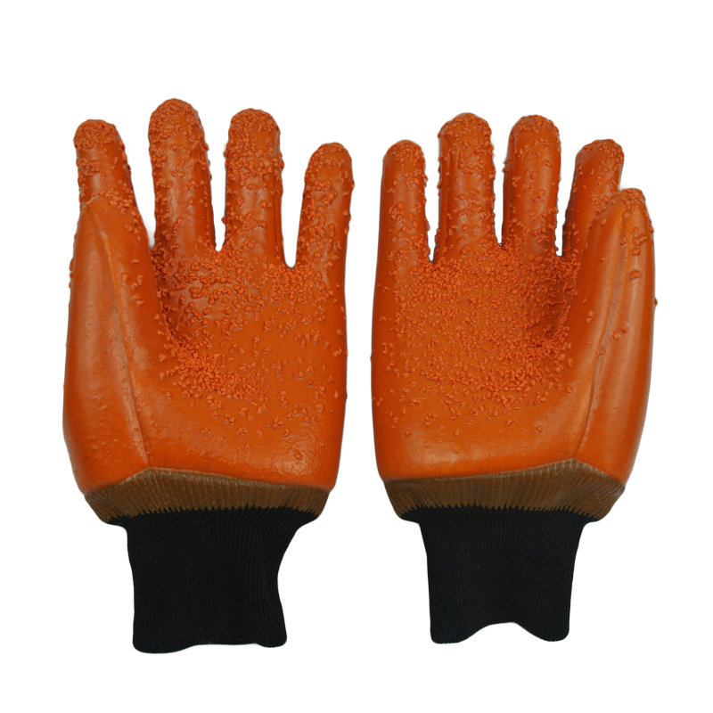 Brown PVC coated gloves PVC Chips on palm