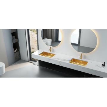 Lavabo de baño de lavado de PVD de ouro rectangular