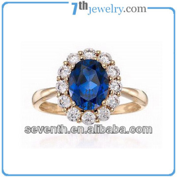 New design rose gold plating jewelry blue diamond rings wholesale