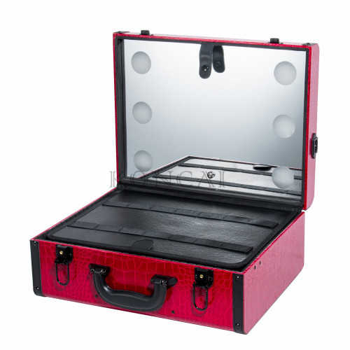 Wholesale Portable Red PU Cosmetic Case with Lights and Mirror