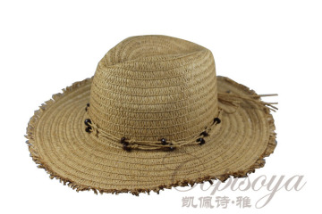 2014 fashional paper braid cowboy hat with rough brim