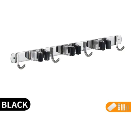 Stainless Steel Black Broom Holder Storage Organizer