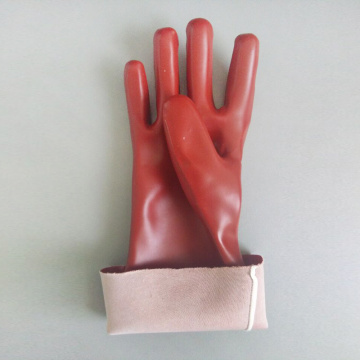 Guantes de trabajo resistente al aceite de PVC rojo oscuro Poliéster