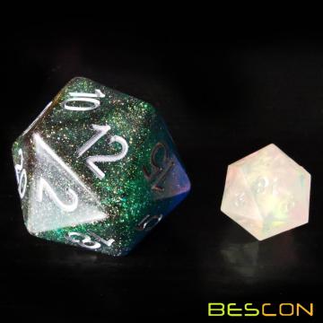 Bescon Glitter Jumbo D20 38MM, Большой размер 20 сторон Dice Glitter Turquoise Green, Большой 20 Faces Cube 1,5 дюйма