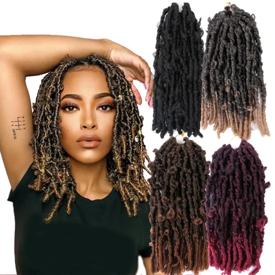 Butterfly Locs Hair Crochet Bob Distressed 14inch Faux Locs Crochet Braids 1B Most Natural Pre-twisted butterfly locs crochet