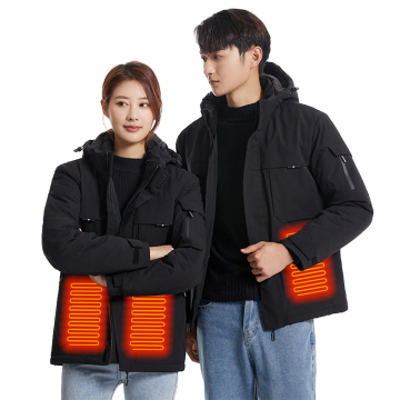 Customizable Battery Heated Collar Down Jacket with Hood and Pockets