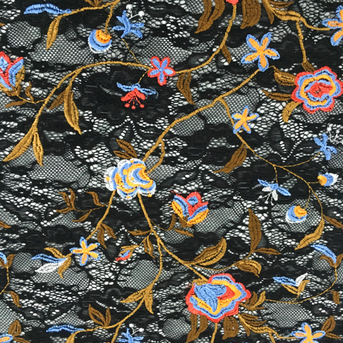 Six Tone Flower Embroidery On Lace Ground