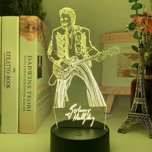 Colorful Led Night Light Johnny Hallyday Guita Figure Nightlight for Fans Club Room Decoration Lighting Usb Battery Table Lamp