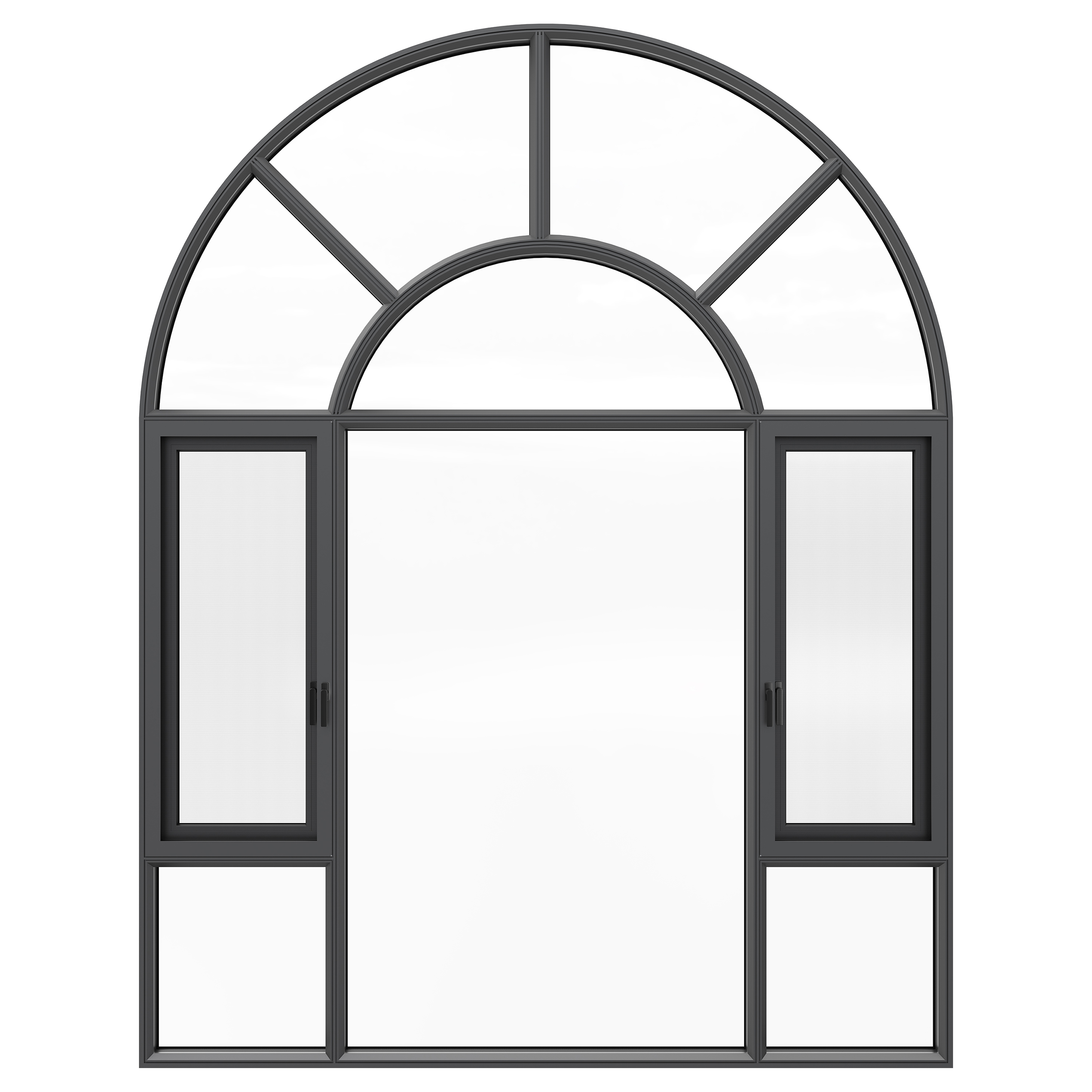 Configuración de ventana abatible de aluminio Nebula con parte superior arqueada