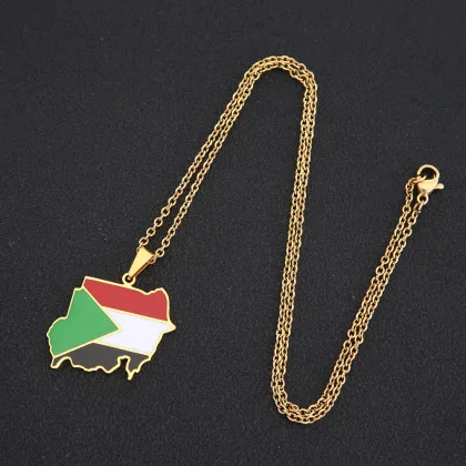 Custom African Map Jewelry: The Republic of the Sudan Map Necklace, Enamel Pendant on Stainless Steel