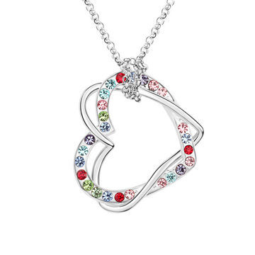 Chain necklace, double heart classic design and multicolor is available