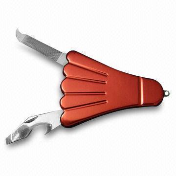Fancy Keychain, Coated with Aluminum Red Color, Includes File, Opener, and Key Ring